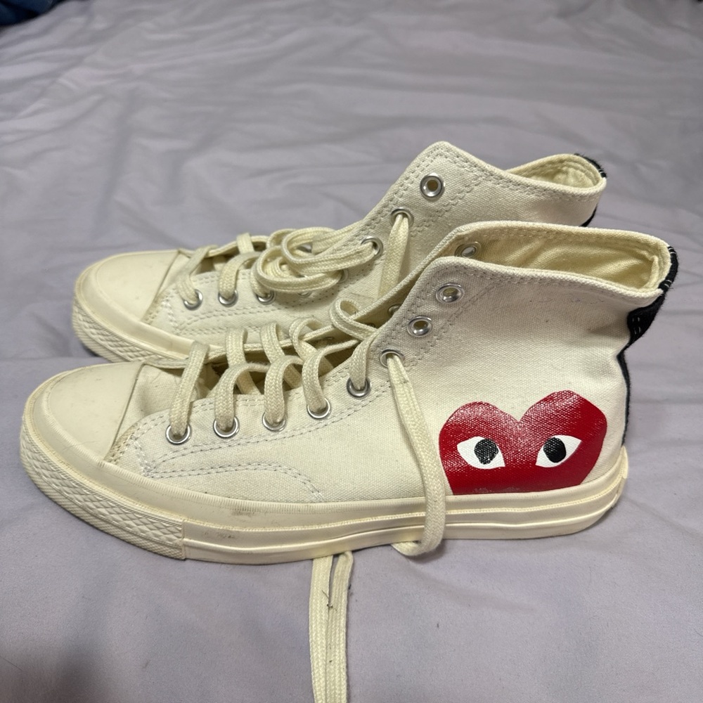 Converse Cream and Red High-Top Sneakers